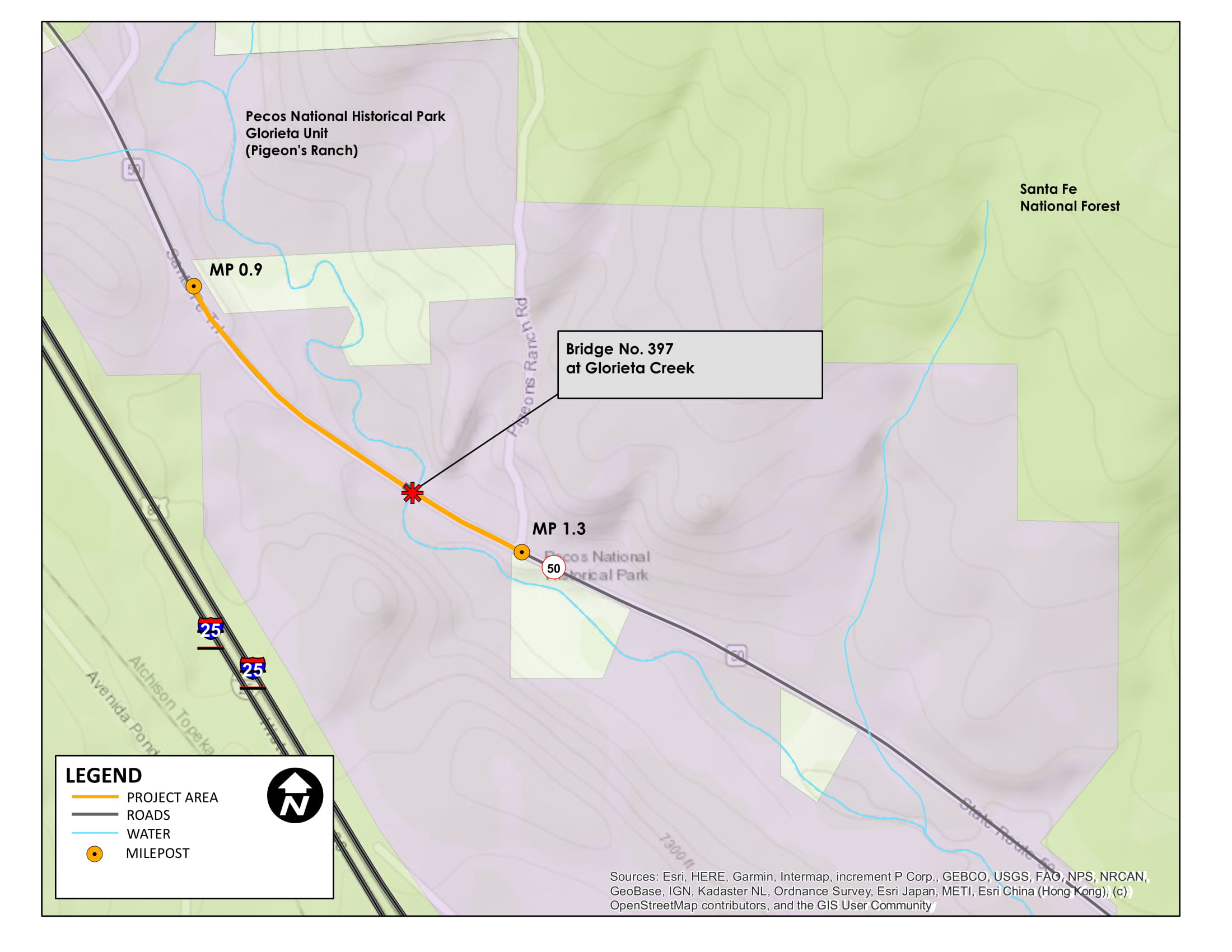 The NMDOT, in cooperation with FHWA, is proposing to replace Bridge No. 397 located at Milepost 1.15 on N.M. Highway 50 east of Glorieta Pass, in Santa Fe County, NM.