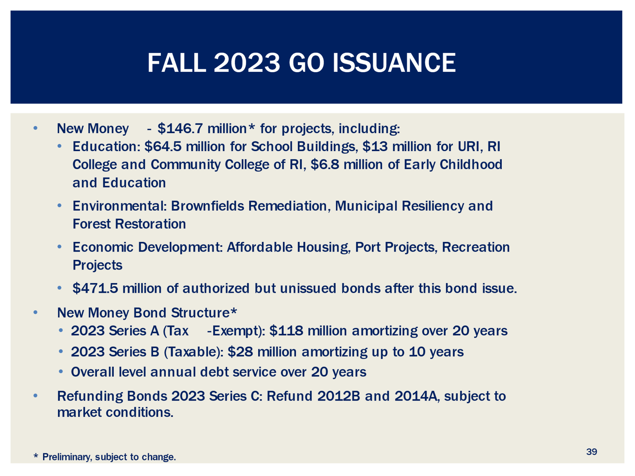 Fall 2023 GO Issuance
