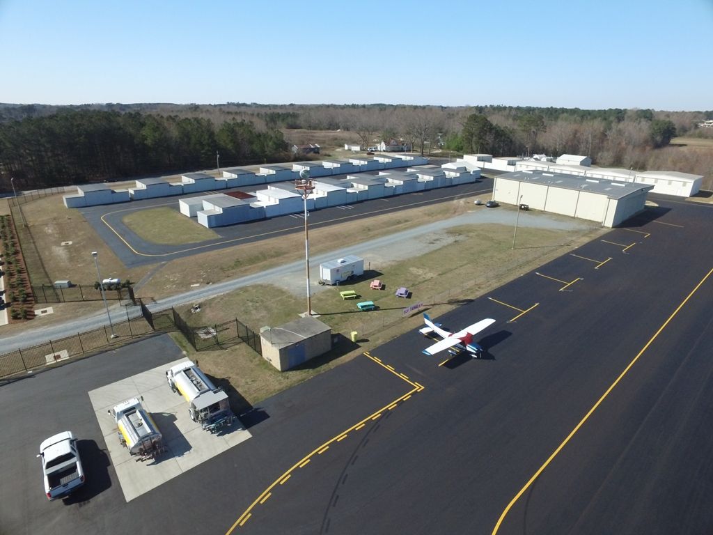 Airplane Hangers and Runway at Johnston County Regional Airport