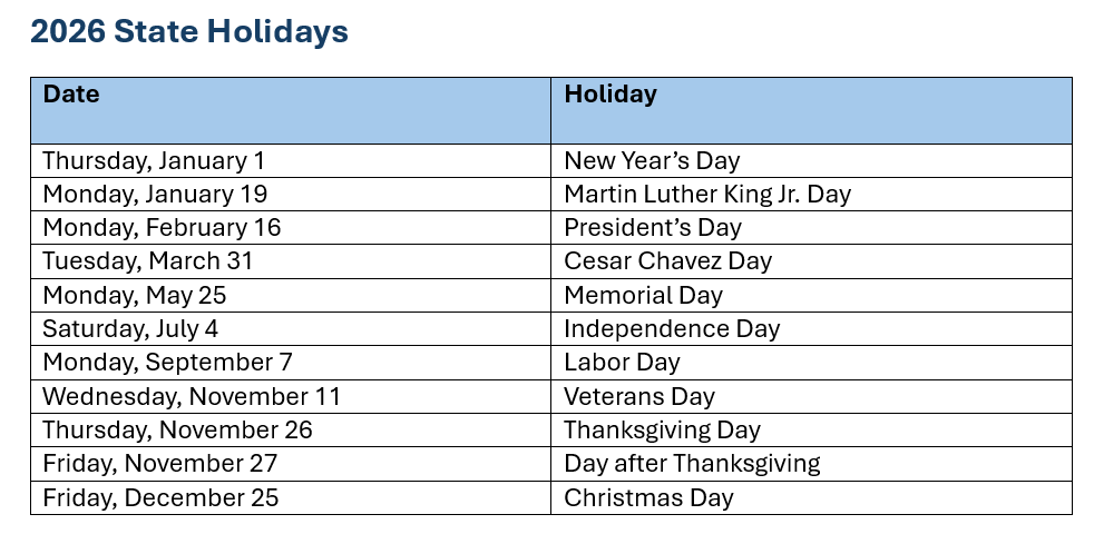 2026 Holidays