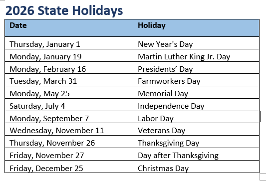 2026 Holidays