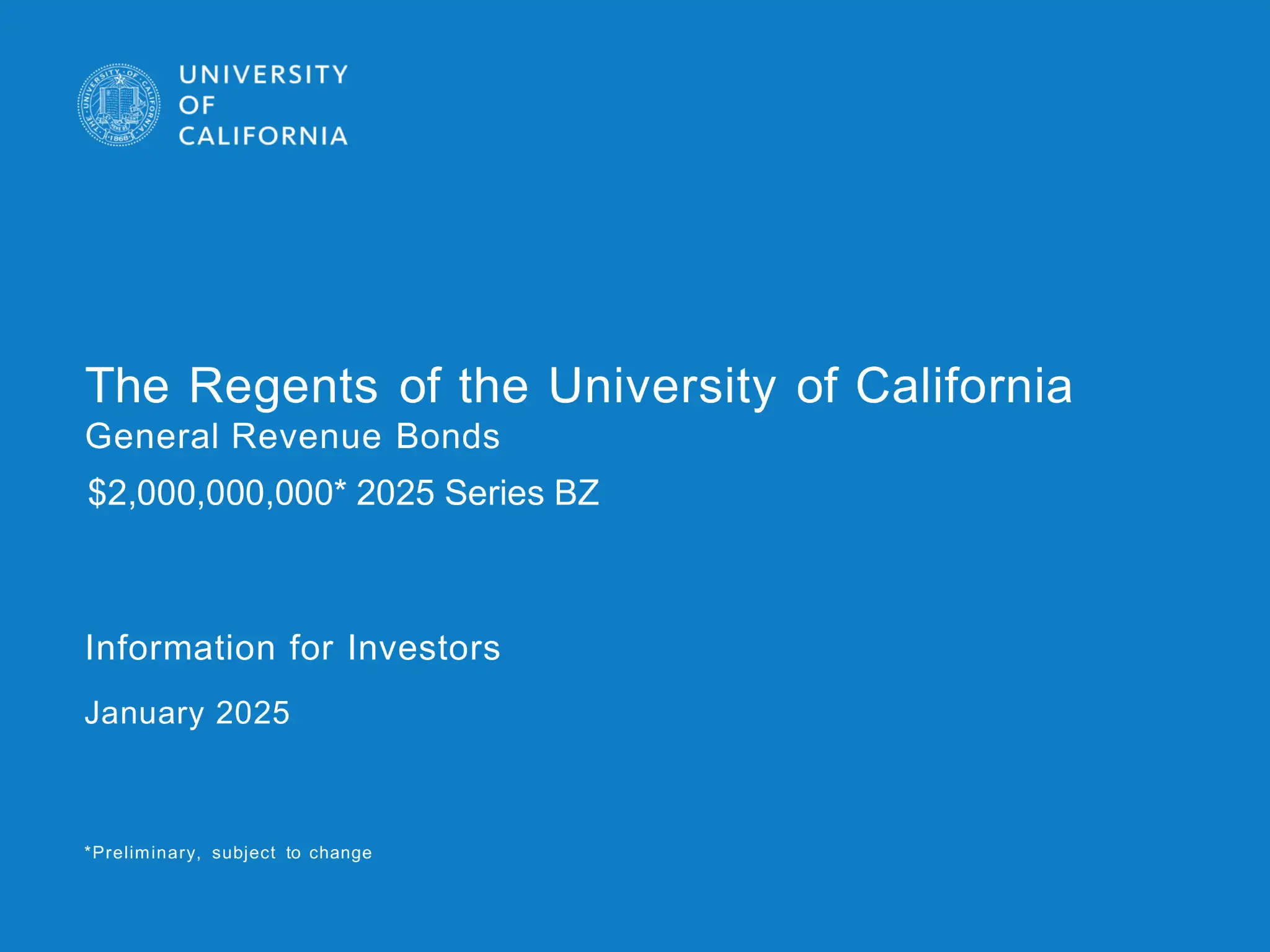 Roadshow for State of California Investor Relations