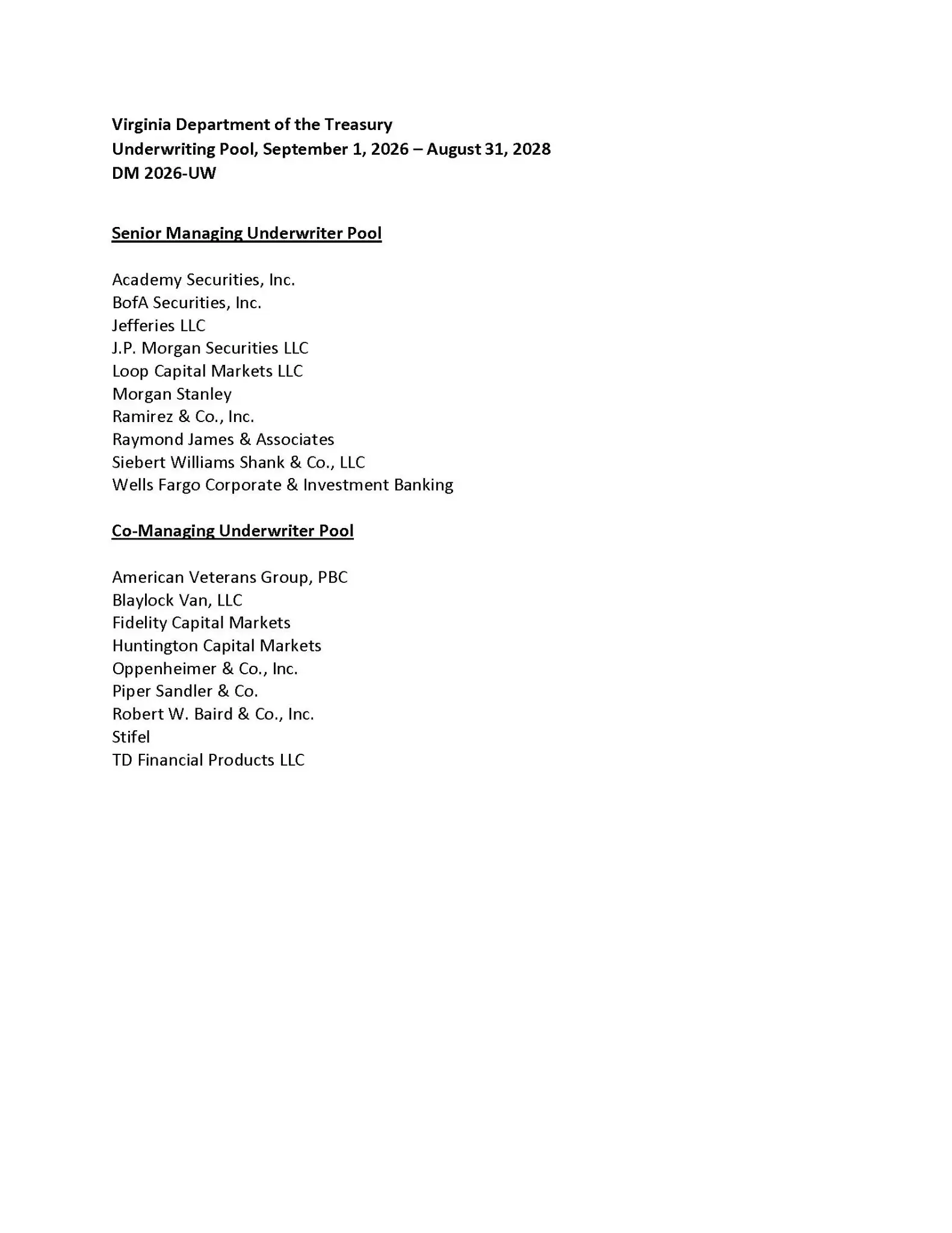 TRS Underwriting Pool 2026 Results for Publication