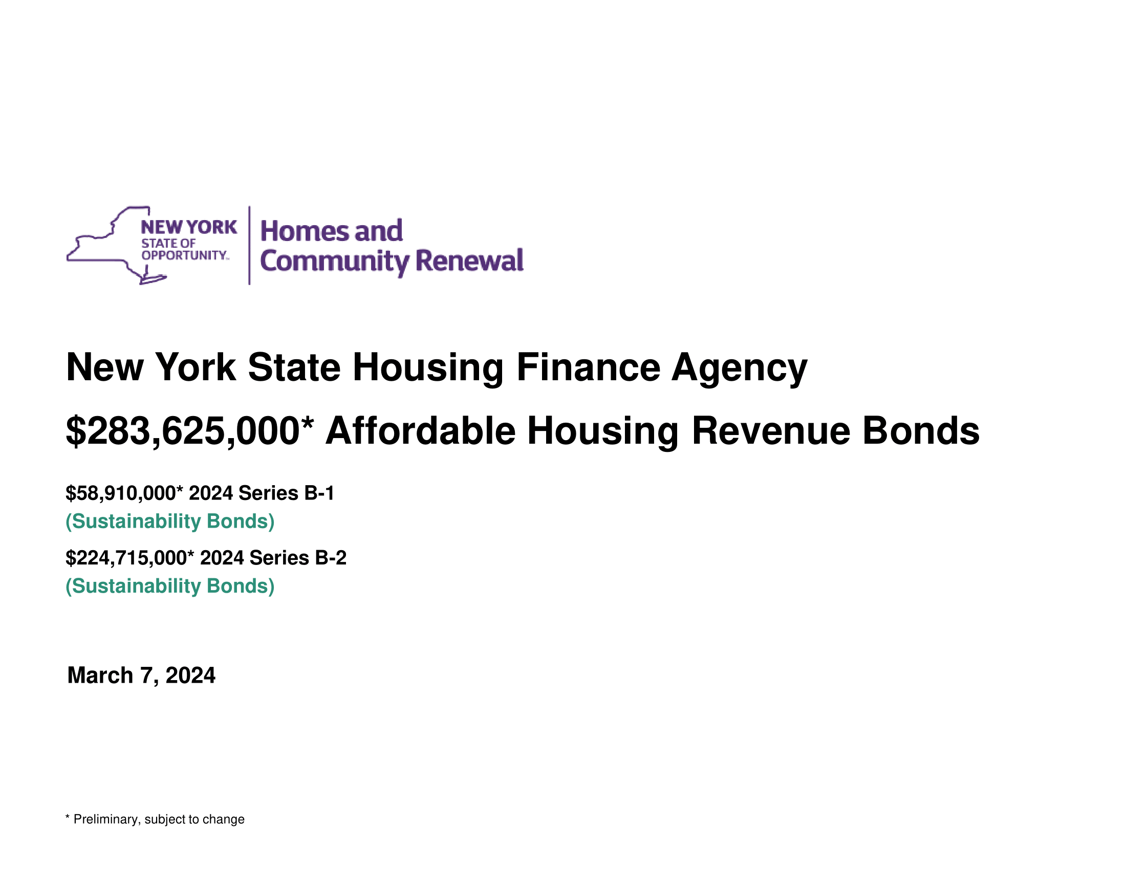 Affordable Housing Revenue Bonds, 2024 Series B Investor Presentation