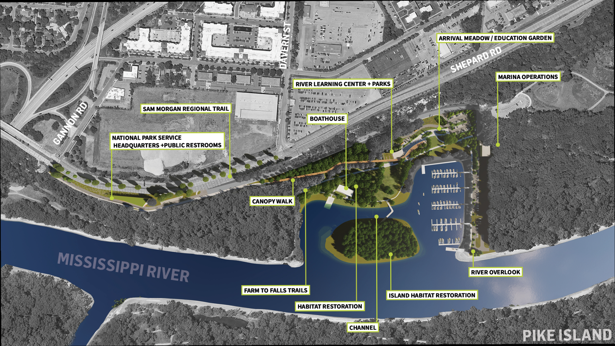 Aerial map of the River Learning Center site.